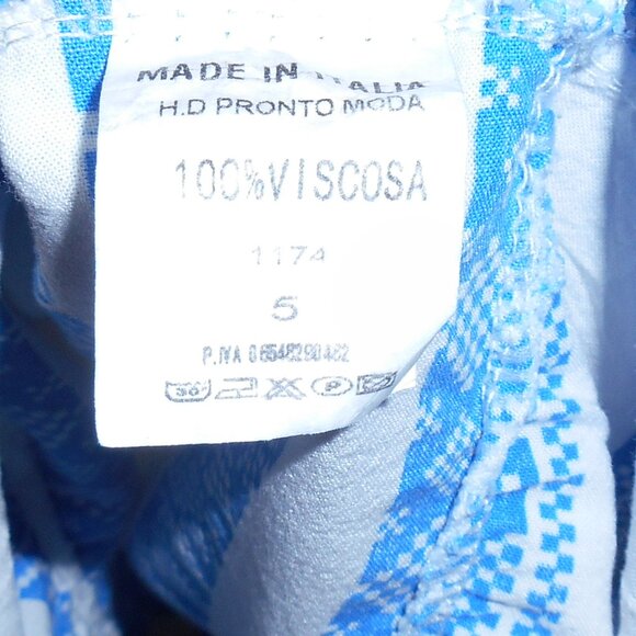 BLUE & WHITE VISCOSE MINI DRESS SWIM COVER RUFFLE HEM BOHO SIZE 5 MADE IN ITALY - Picture 4 of 13